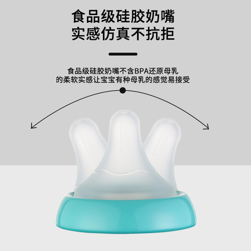 Cartoon-style wide-mouth anti-gas, shock-resistant, sipper silicone nipple bottle for newborns and infants