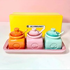 クールカラーle creusetキッチン家庭用セラミック調味缶スプーン付き箱入り調味料瓶塩缶砂糖缶