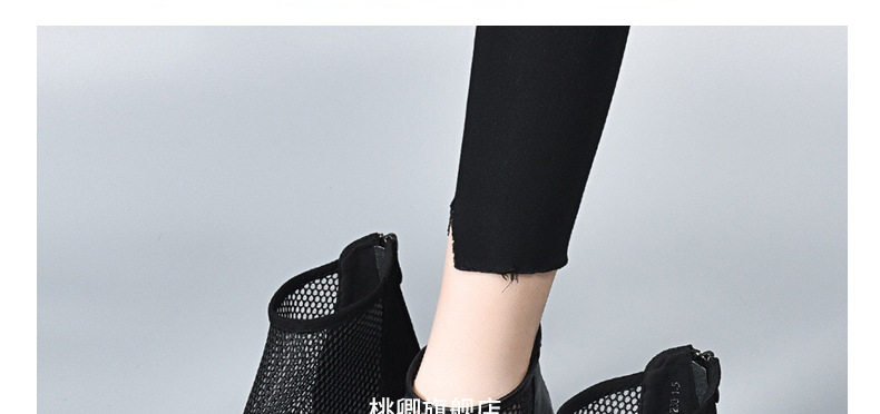 Giày boot ngắn lưới khoét lỗ mũi nhọn gót dày da thật cổ cao — Da cừu lộn màu đen chi tiết 21