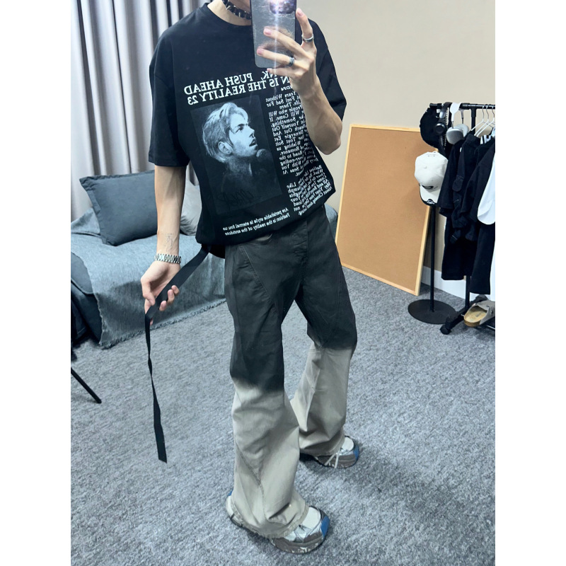 American-style High Street Washed Gradient Stream Micro-flared Casual Pants Men's All-match Stacked Leg Shown Long Slim-fit Straight Pants