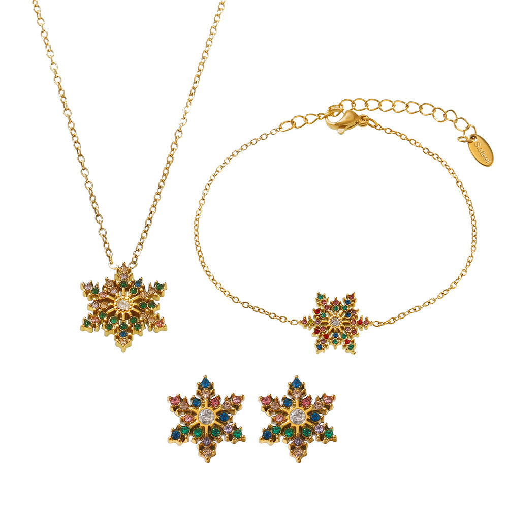 Collar de nieve de zircón colorido, pulsera, ajuste de pernos de orejas de acero de titanio, joyas de diamante no se desvanecen en stock