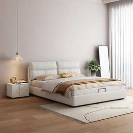 奶油风皮床1.8米主卧2米大床现代简约科技布艺双人床1.5m储物婚床