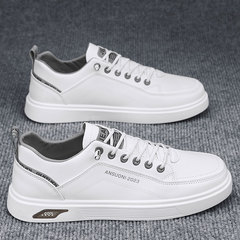 男鞋春季新款透氣小眾板鞋百搭小白鞋皮面防水潮流一腳蹬鞋子男款