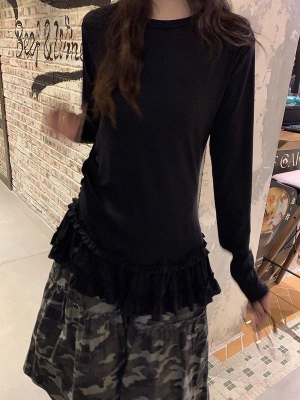 法式小众别致修身显瘦内搭叠穿蕾丝花边洋气百搭打底衫上衣t恤女|undefined