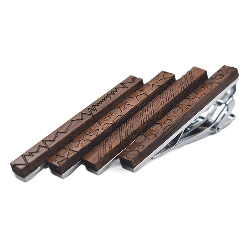 Новый деревянный высококачественный длинный зажим для галстука личность геометрический узор деревянный зажим для галстука сплав орех 5,5 см