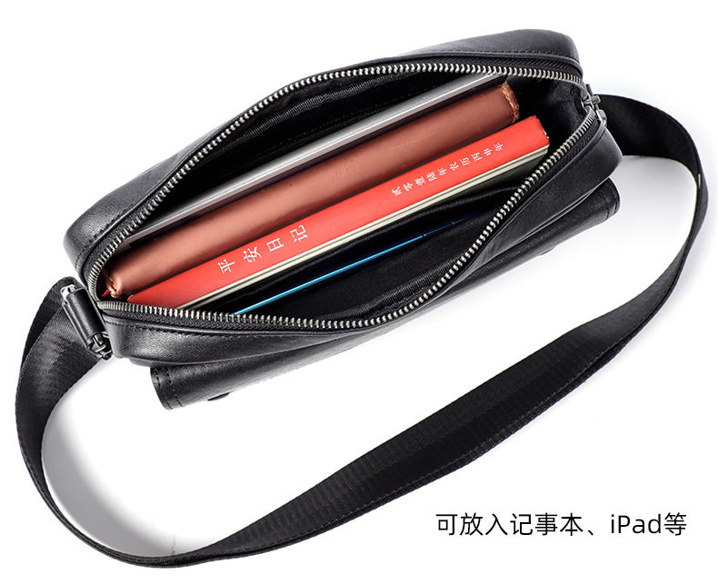 Túi đeo chéo nam da bò thật kiểu ngang cỡ nhỏ 29×11×17 cm — Màu đen chi tiết 9