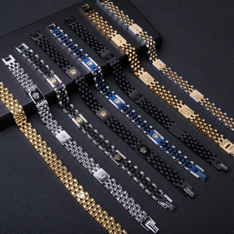 Laojia Stainless Steel Watch Strap Bracelet Men's Fashion Accessible Luxury 18K Gold Electroplated Stainless Steel Butterfly Buckle Adjustable Wristband