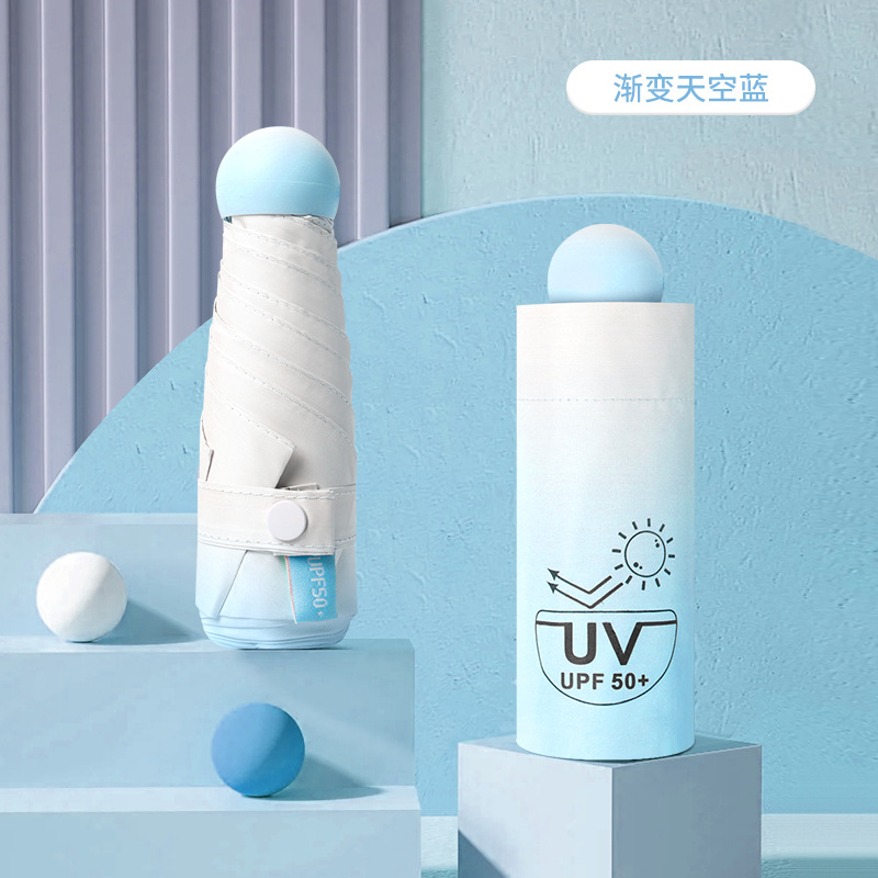 Gradiente cápsula paraguas para mujeres protector solar anti-UV paraguas de sombra de sol doble uso 50% mini compacto portátil