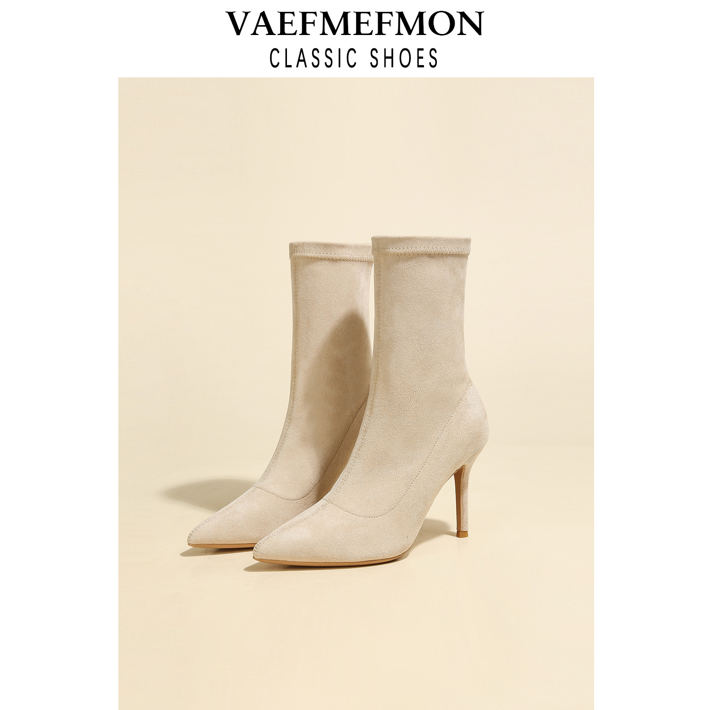 Kanglida Dünne High Heel Short für Damen 2025 Neu Spitze Wildleder Stretch Slim Slim Fit Mid-Calb Sockenstiefel_voghion.com
