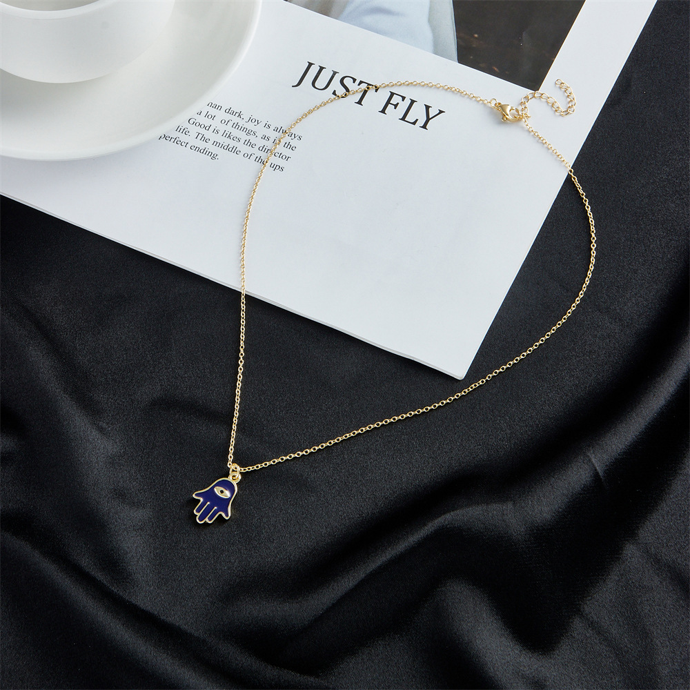 dripping oil evil eye pendant copper plated 18K gold necklace female