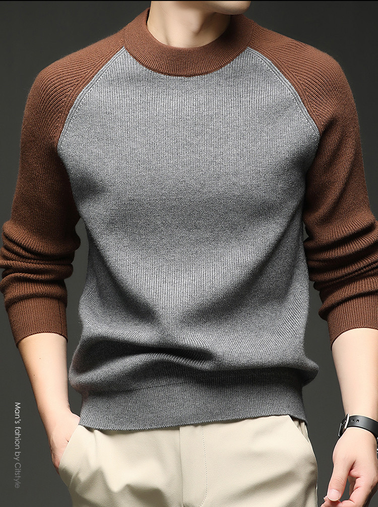 Suéter de cuello redondo de otoño y invierno comercio exterior delgado hombre casual top de color contrastante marca de tendencia camisa de punto