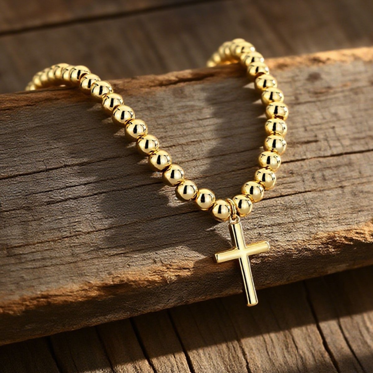 Gold Plated Beaded Bracelet Style Minimalist Fashion Copper Plated Gold Cross Couple Bracelet Versatile Popular_voghion.com