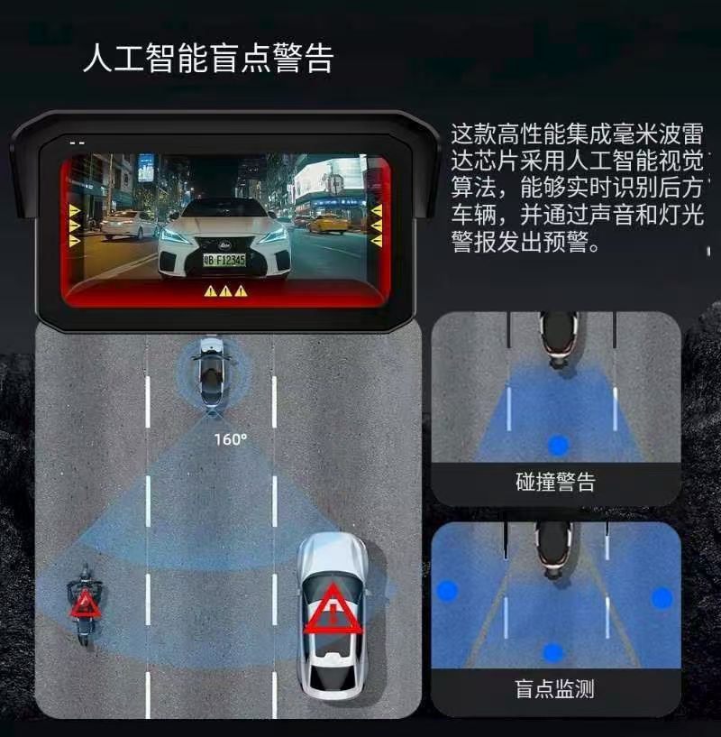 Motorcycle Dash Cam Bsd Blind Spot Carplay Screen Projection Navigation Dual 2K Tire Pressure Detection Waterproof 5inch