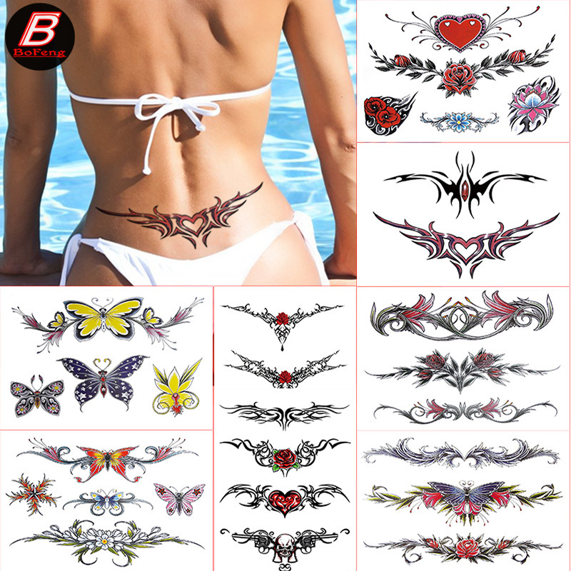 Spot wholesale Women's tattoo stickers waterproof scar cover sexy tattoo stickers color temporary flower belly stickers waist stickers