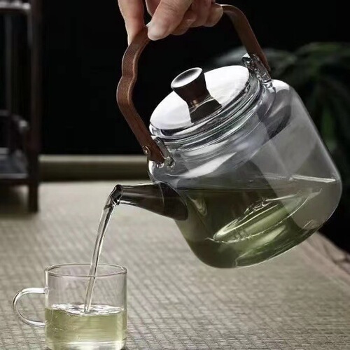 Ash material high borosilicate black walnut handle steaming integrated fourth generation handle kettle smoke gray tea making tea kettle
