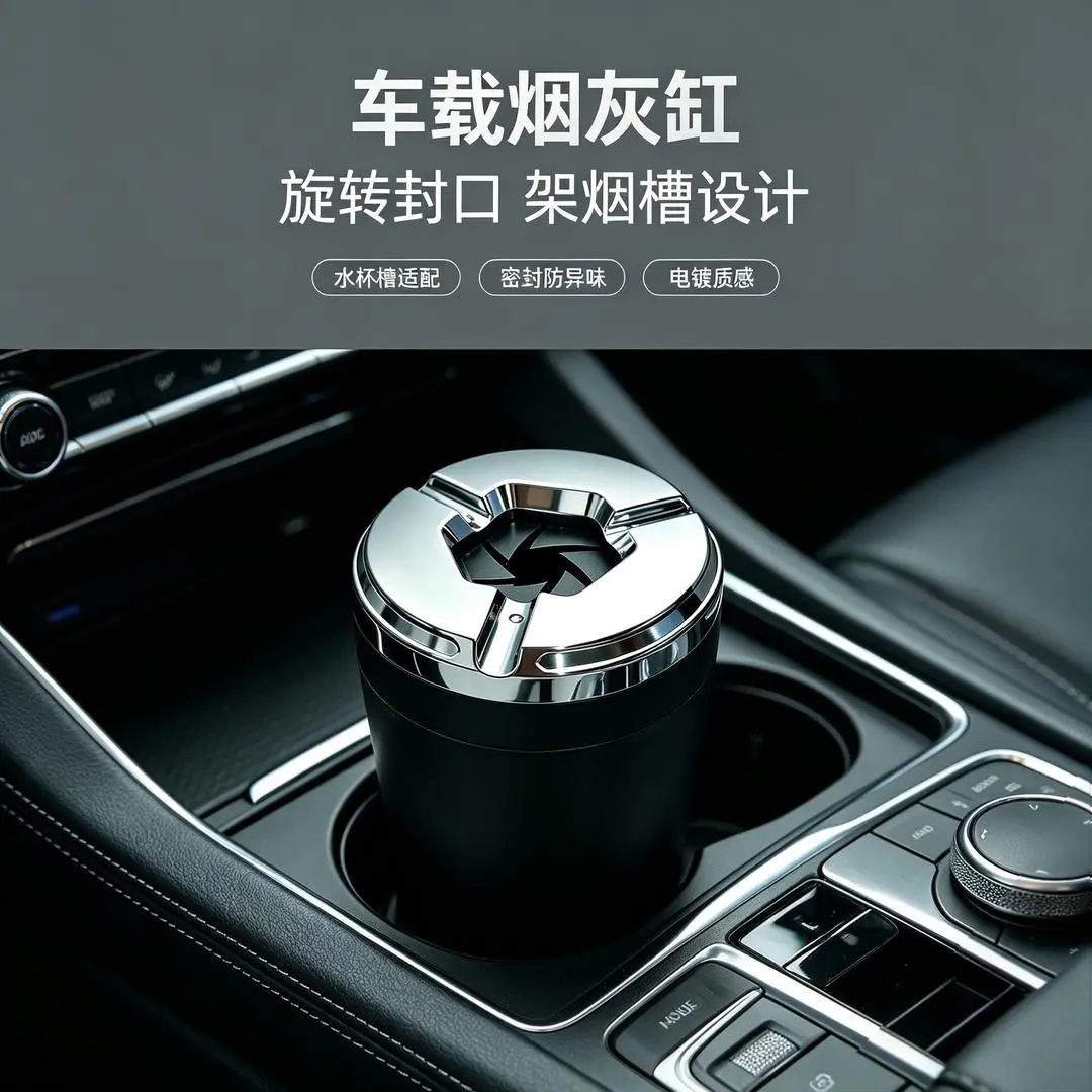 Popular car ashtray, sealed and rotating, prevents ash from flying, metal, creative, high-end, for use inside the car, prevents ash from falling out