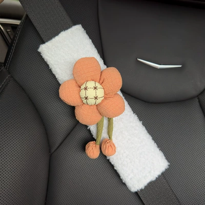 Seat belt shoulder pad Pad with Lamb - orange-sunflower-25cm
