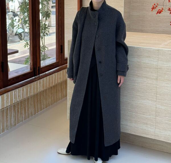 New Double-Sided Wool Coat for Women, Mid-Length, Elegant, with a Bag, High-End, Age-Reducing, Fashionable Stand-Up Collar, High-End