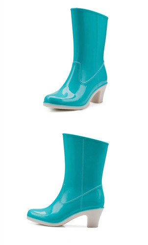 Women's Waterproof Rain Boots with High Heels, Fashionable, Non-Slip, Lightweight, Glass Soles, Mid-Calf, Korean Style