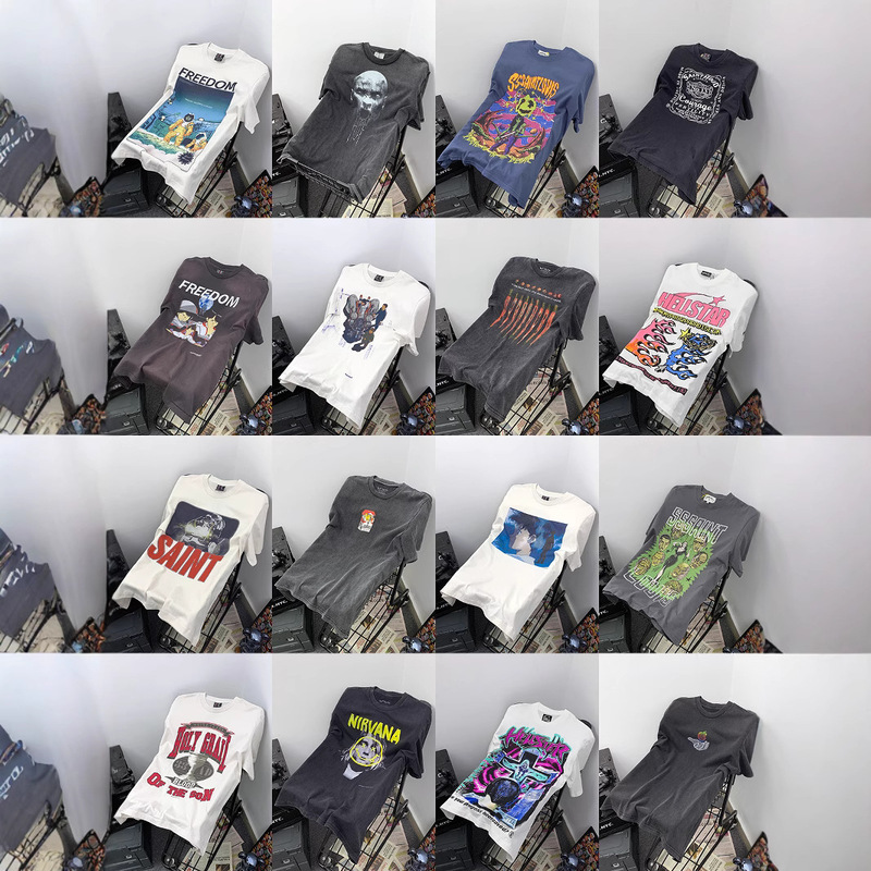 Saint Akira Direct Spray Printing American Niche High Street Retro Washed Old Vtg Loose Short-Sleeved T-Shirt for Men