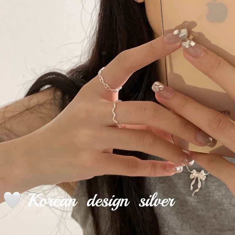 韓國ins風亮銀飾品 S925純銀細版波浪戒指 小眾設計感個性簡約女