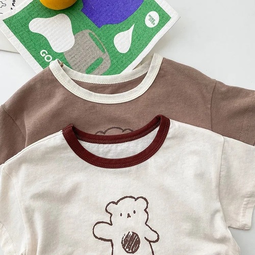 ins Korean style summer male and female baby two-piece set cute cartoon waving bear short-sleeved shorts home clothes set
