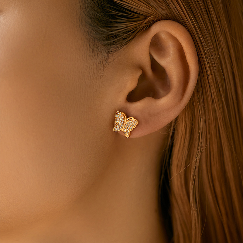 Ear Studs Classification 1 Pair Simple Style Geometric Inlay Copper Zircon 18K Gold Plated Ear Studs