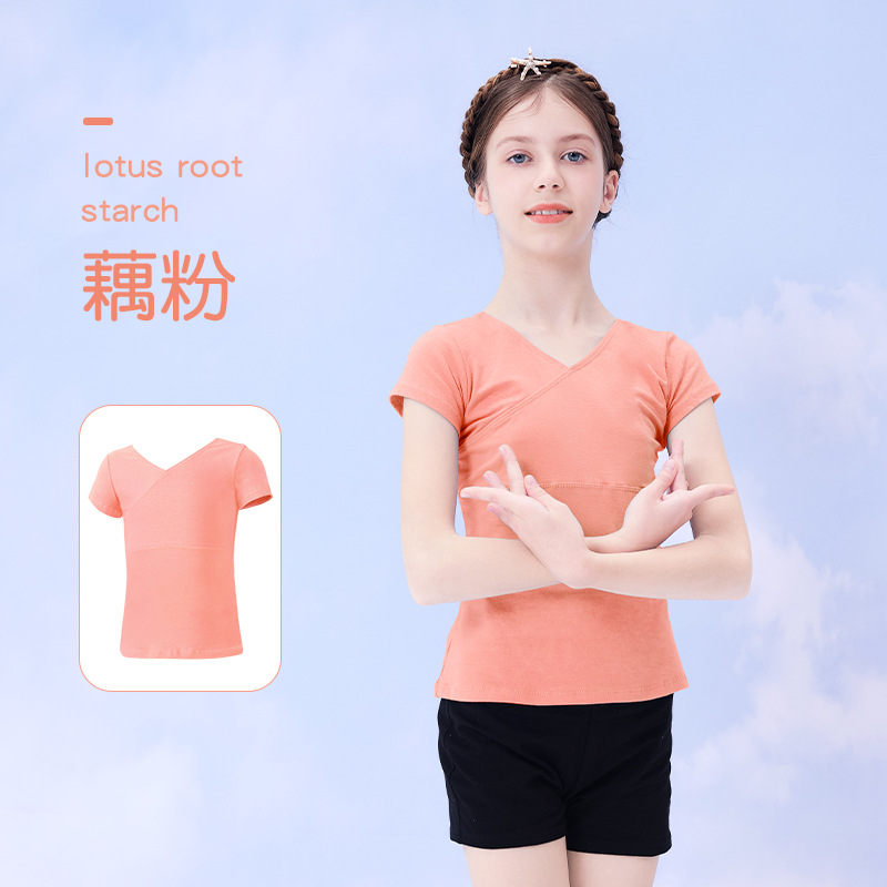 Nueva Ropa de baile los niños primavera manga larga traje delantero Cruz Niñas práctica danza superior al por mayor