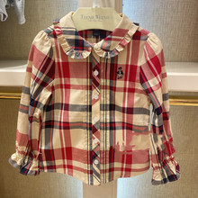 S21春款 韩版童装外贸尾单国内专柜女童花边领红格子衬衣TKYC2112