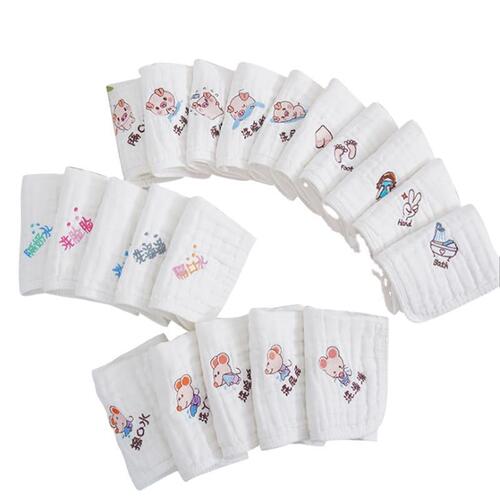Six-layer gauze cotton baby bib (5-pack) scarf manufacturer embroidered cartoon infant toddler small square towel