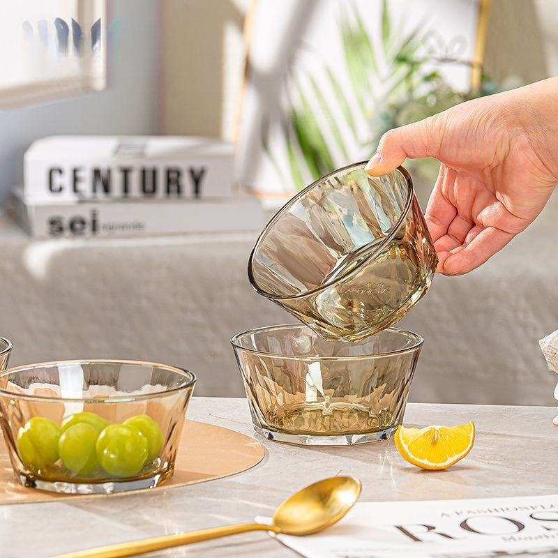 Trendy High-End Glass Bowl and Plate Set in Tea Color for Home Use, Including Salad Bowls and Ramen Bowls, Heat-Resistant and Luxurious Trendy High-End Glass Bowl and Plate Set in Tea Color for Home Use, Including Salad Bowls and Ramen Bowls, Heat-Resistant and Luxurious