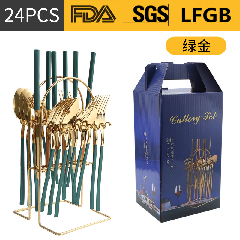 Amazon Venta caliente vajilla de acero inoxidable 24 piezas traje transfronterizo producto Caballero 4 piezas principales cuchillo de comida occidental, tenedor y cuchara traje