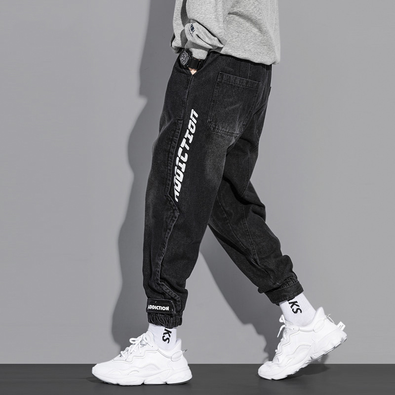 Velcro Leg Jeans Men's Trendy Brand Black Pants Casual Workwear Spring and Autumn Loose Men's Harem Trendy Pants Velcro Leg Jeans Men's Trendy Brand Black Pants Casual Workwear Spring and Autumn Loose Men's Harem Trendy Pants