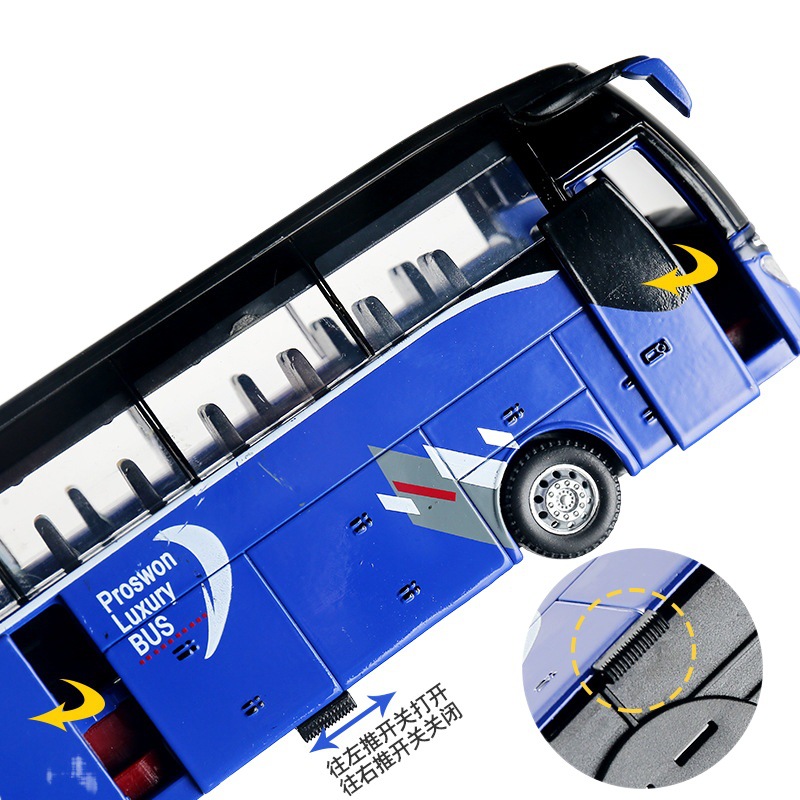 Baosilun Aleación de una sola capa modelo de autobús Tire hacia atrás el sonido y la luz autobús de juguete Inglés bus de negocios caja expresa