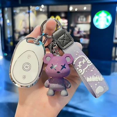 Car key bag Car Key Case W260 New - electric-car-j-smart-3-key-white-single-shell-purple-violent-bear-pendant