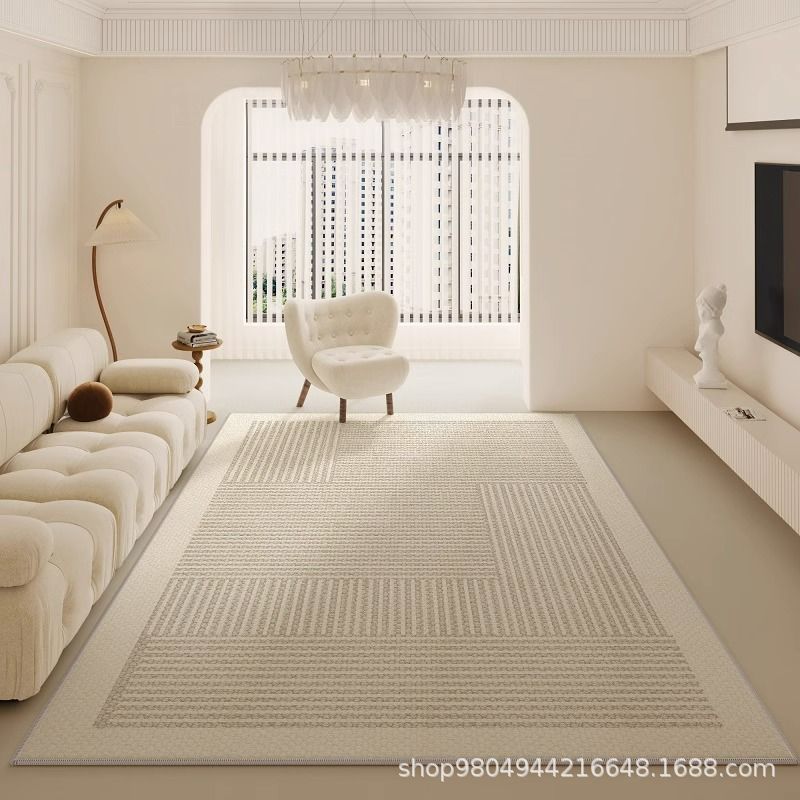 Cross-Border Cream Ins Style Carpet Living Room Large Area Fully Covered Non-Slip Bedroom Bedside Sofa Coffee Table Pure Color Floor Mat