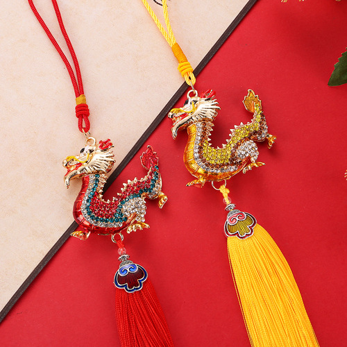 Carefully selected 2024 Year of the Dragon Chinese Dragon Tassel Living Room Car Rearview Mirror Pendant Car Xianglong Keychain Hanging Ornaments