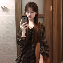 韩系复古慵懒感格子绑带长袖衬衫上衣女2025早秋新款宽松衬衣外套