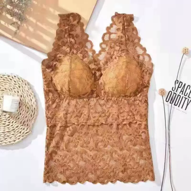 Lace summer bra, fitted long tank top, underwear for students, tube top, plus size, beautiful back, Korean style
