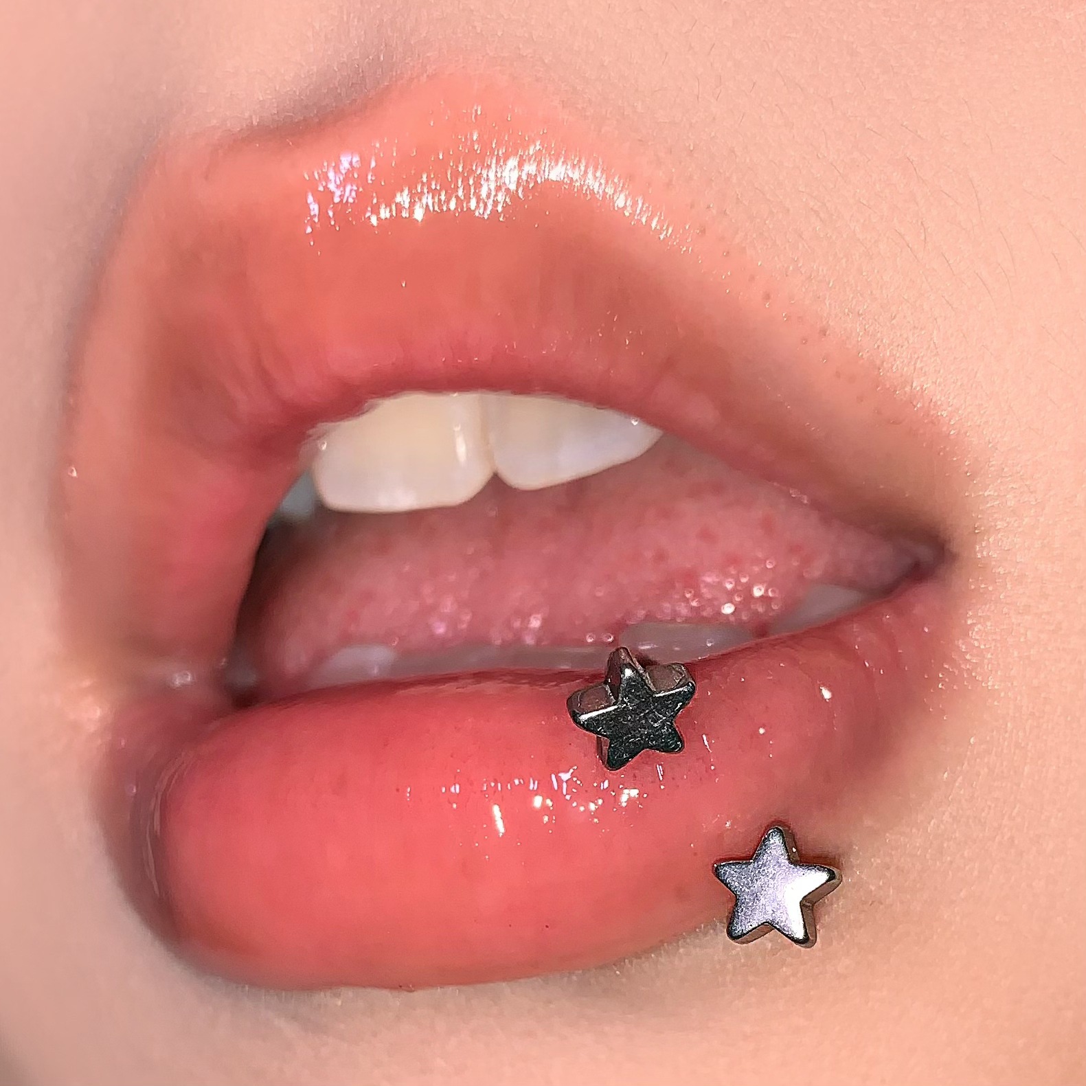 Labret stud lip piercing jewelry styling detail