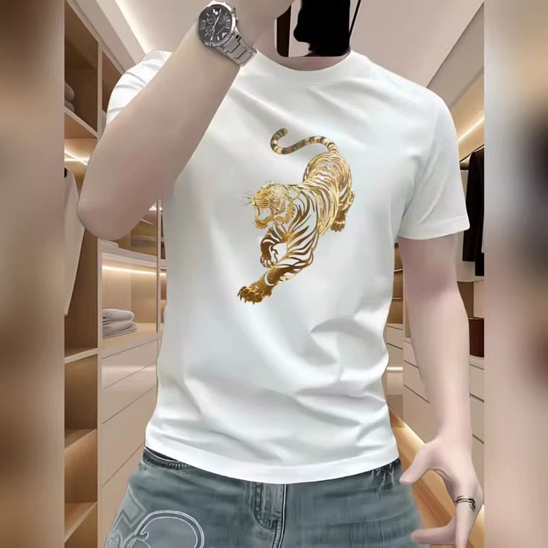 C2025 New Tiger Print Handsome Men's Summer Personalized Pure Cotton Men's Short-Sleeved T-Shirt Round Neck Casual and Versatile C2025 New Tiger Print Handsome Men's Summer Personalized Pure Cotton Men's Short-Sleeved T-Shirt Round Neck Casual and Versatile