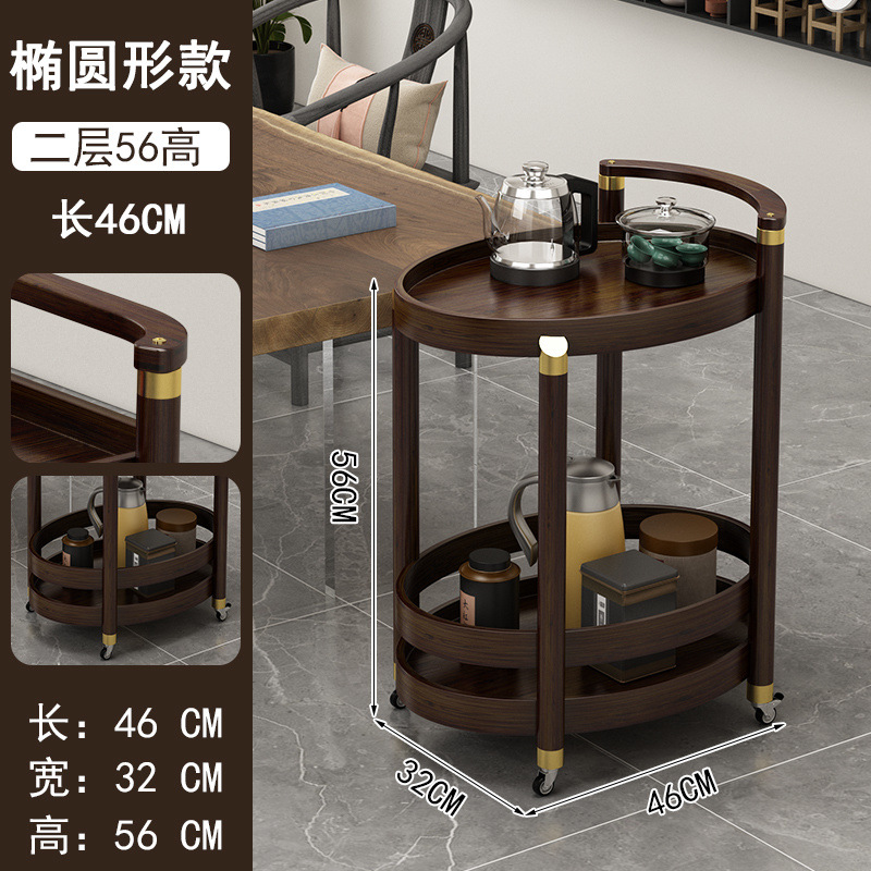 Mesa de té móvil, carrito móvil, mesa de té cuadrada ovalada redonda multicapa, varios lados de bambú, nuevo estilo chino