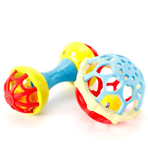 Baby soft rubber ball dumbbell hand rattle can be boiled toy 0-1 year old baby can grasp and chew teether to comfort young children