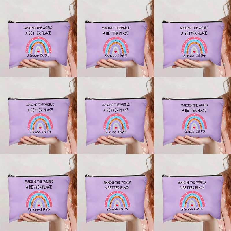 Bolso cosmético estampado de doble cara de cumpleaños explosivo transfronterizo de Amazon, bolso de almacenamiento, bolso multifuncional con cremallera para mujer