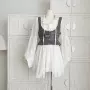 法式长袖泡泡袖混色连衣裙