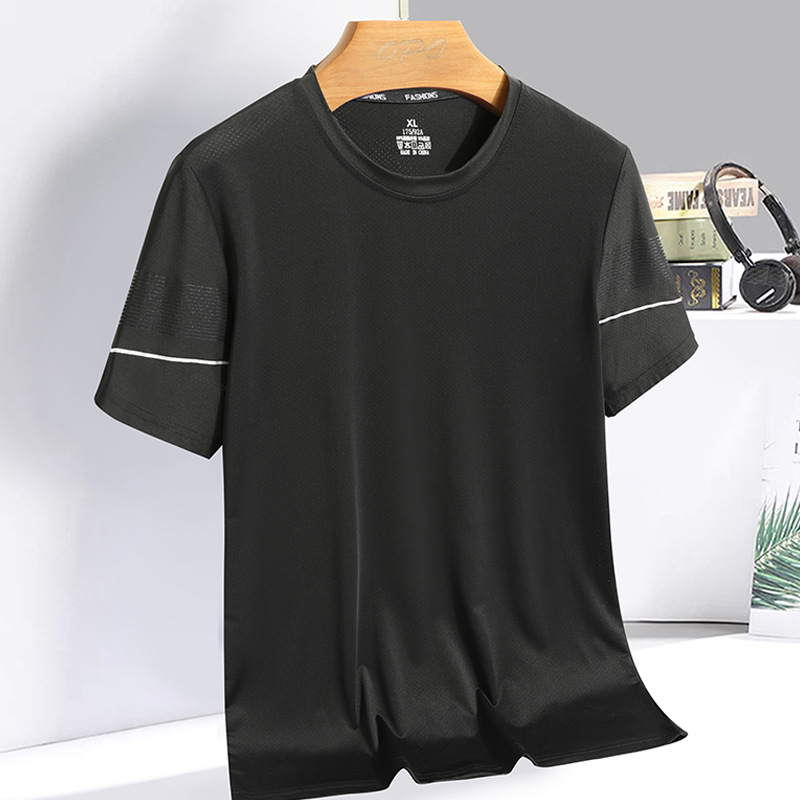 Camiseta de manga corta de seda de hielo de verano para hombres deportes de hielo delgado superior de secado rápido para hombres aire acondicionado transpirable al aire libre Camiseta de manga corta