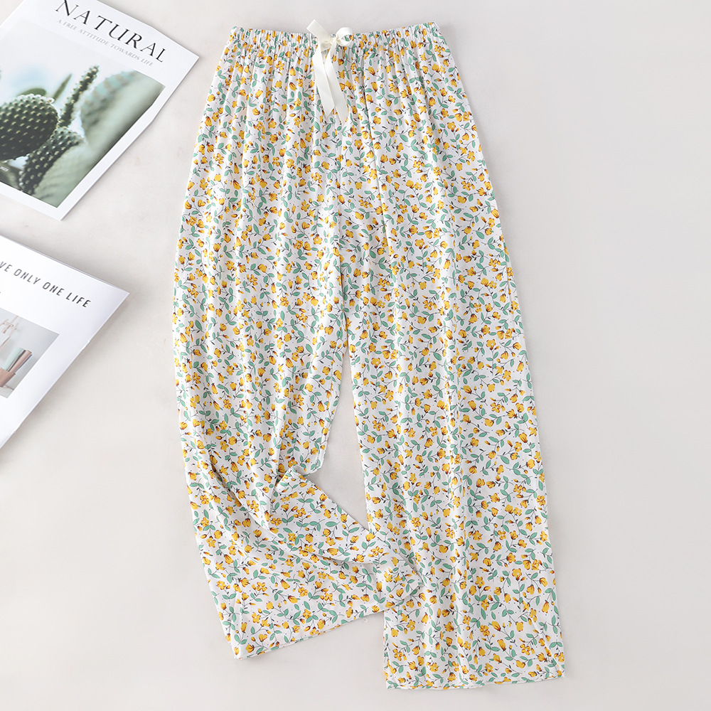Pantalones de pijama de algodón de verano sueltos para mujeres embarazadas pantalones de piernas anchas colgantes sensación de nueve pantalones para el hogar se pueden usar fuera
