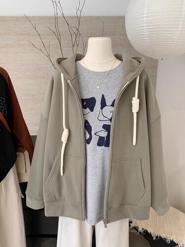 Melade Korean autumn and winter new style with thick velvet, lazy hooded hooded sweater loose cardigan zipper coat