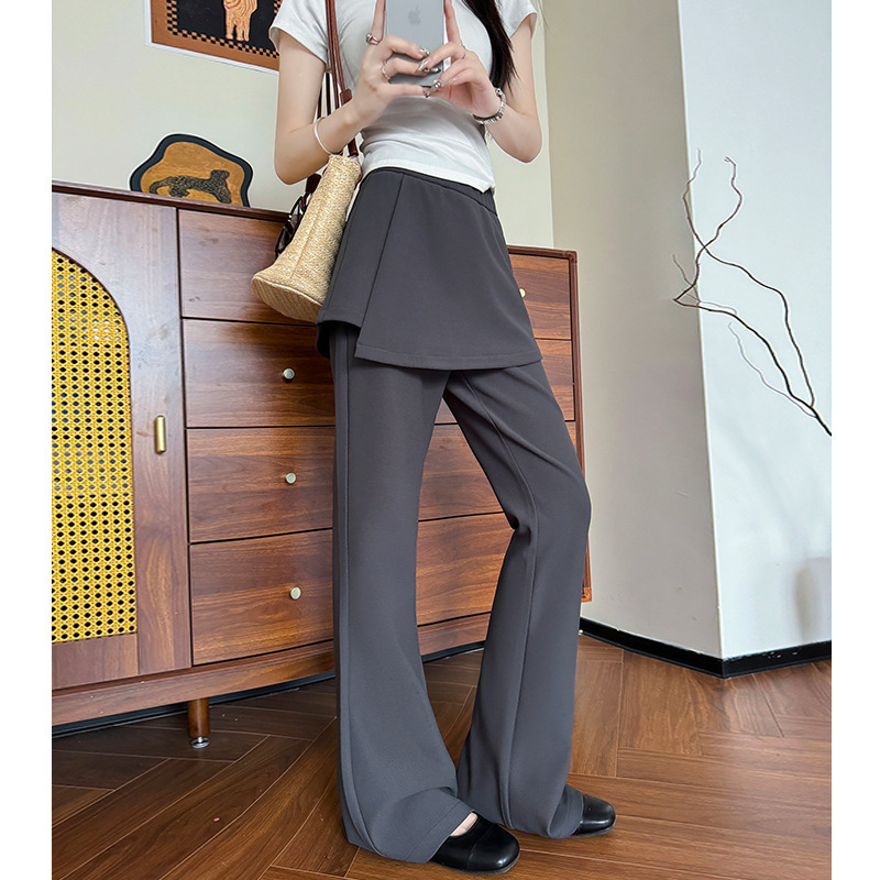 High-Quality Fake Two-Piece Butt Curtain Micro-Flared Pants for Women Spring & Fall New Slim Fit Sweatpants High-Waisted Sports Wide-Leg Pants High-Quality Fake Two-Piece Butt Curtain Micro-Flared Pants for Women Spring & Fall New Slim Fit Sweatpants High-Waisted Sports Wide-Leg Pants