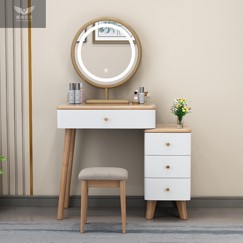 Gabinete de almacenamiento de mesa de maquillaje de madera maciza comedor de dormitorio pequeño tipo moderno simple meseta de cabezal de cama retráctil integral